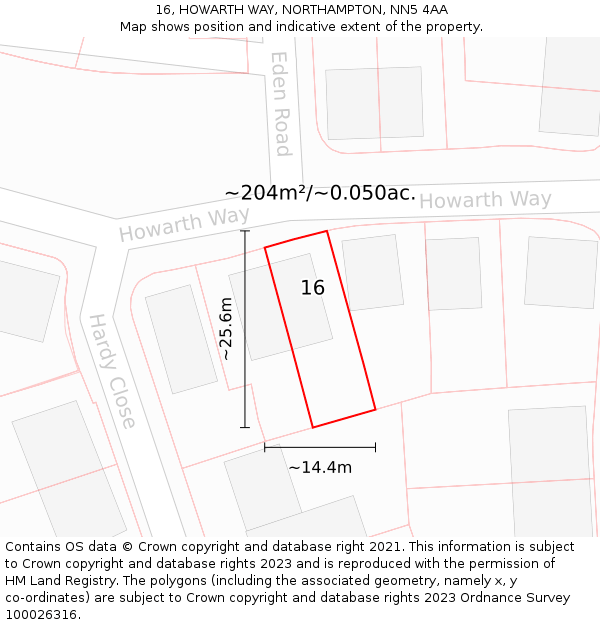 16, HOWARTH WAY, NORTHAMPTON, NN5 4AA: Plot and title map