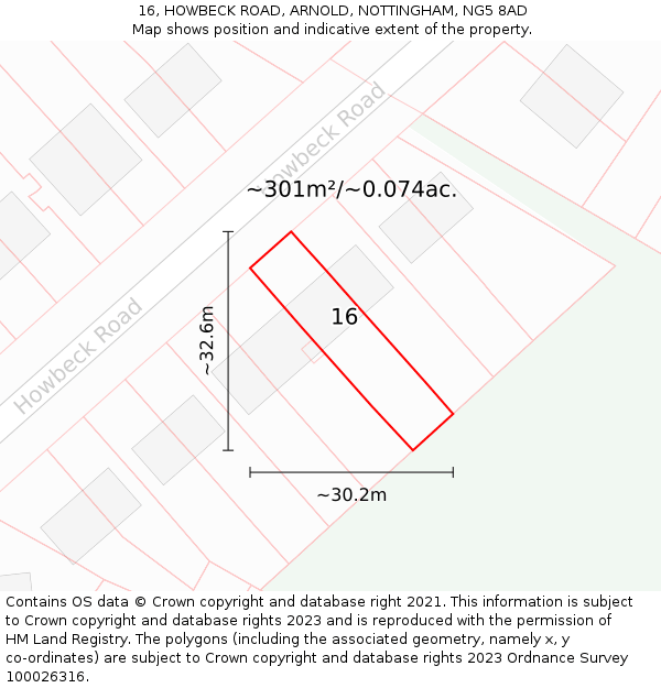 16, HOWBECK ROAD, ARNOLD, NOTTINGHAM, NG5 8AD: Plot and title map