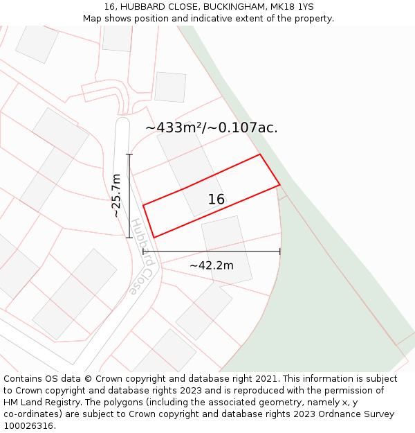 16, HUBBARD CLOSE, BUCKINGHAM, MK18 1YS: Plot and title map