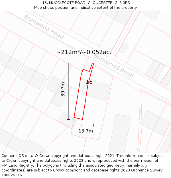 16, HUCCLECOTE ROAD, GLOUCESTER, GL3 3RS: Plot and title map