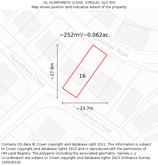 16, HUMPHREYS CLOSE, STROUD, GL5 4NY: Plot and title map