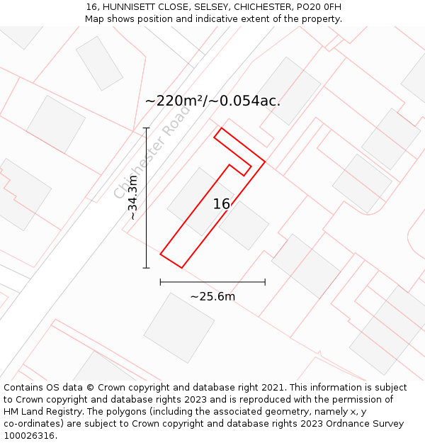 16, HUNNISETT CLOSE, SELSEY, CHICHESTER, PO20 0FH: Plot and title map