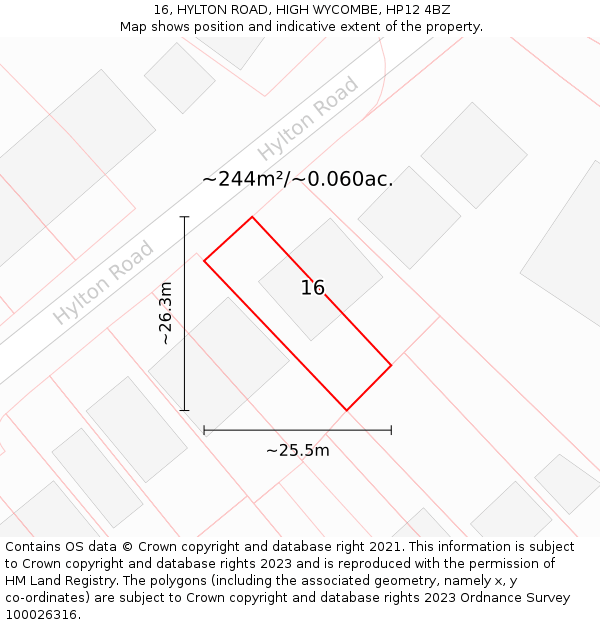 16, HYLTON ROAD, HIGH WYCOMBE, HP12 4BZ: Plot and title map