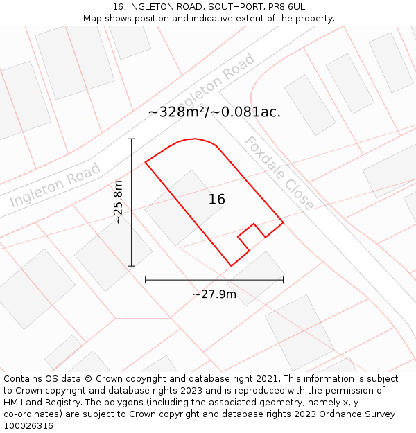 16, INGLETON ROAD, SOUTHPORT, PR8 6UL: Plot and title map