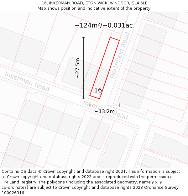 16, INKERMAN ROAD, ETON WICK, WINDSOR, SL4 6LE: Plot and title map