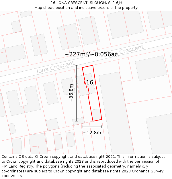 16, IONA CRESCENT, SLOUGH, SL1 6JH: Plot and title map