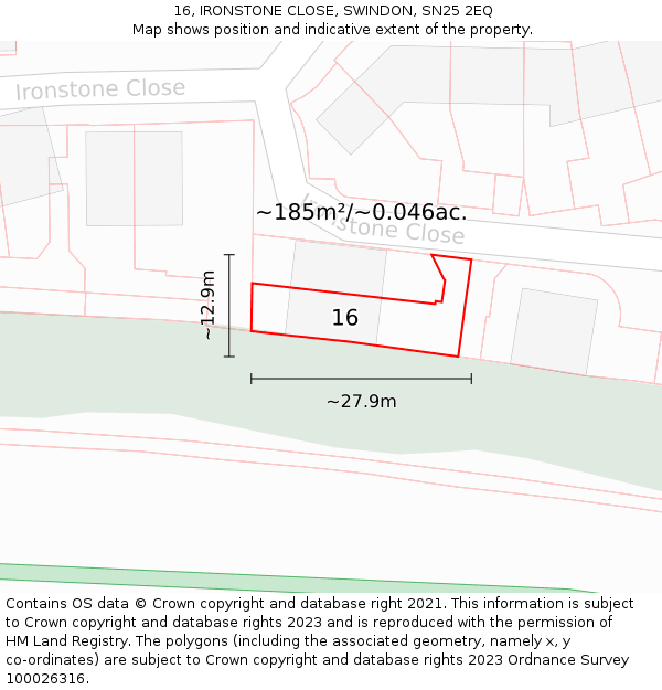 16, IRONSTONE CLOSE, SWINDON, SN25 2EQ: Plot and title map