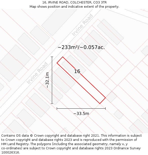 16, IRVINE ROAD, COLCHESTER, CO3 3TR: Plot and title map