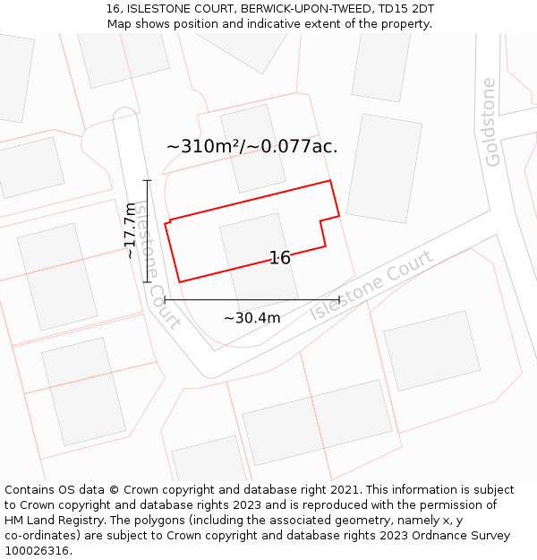 16, ISLESTONE COURT, BERWICK-UPON-TWEED, TD15 2DT: Plot and title map