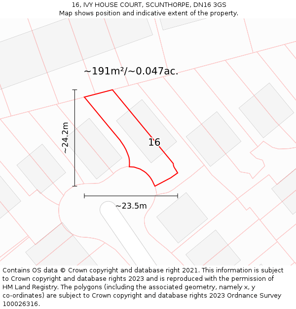 16, IVY HOUSE COURT, SCUNTHORPE, DN16 3GS: Plot and title map