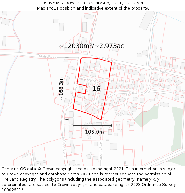 16, IVY MEADOW, BURTON PIDSEA, HULL, HU12 9BF: Plot and title map