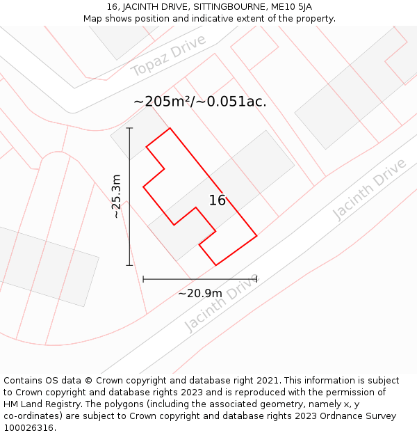 16, JACINTH DRIVE, SITTINGBOURNE, ME10 5JA: Plot and title map