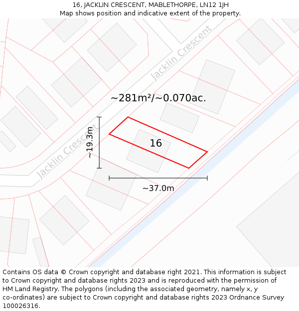 16, JACKLIN CRESCENT, MABLETHORPE, LN12 1JH: Plot and title map