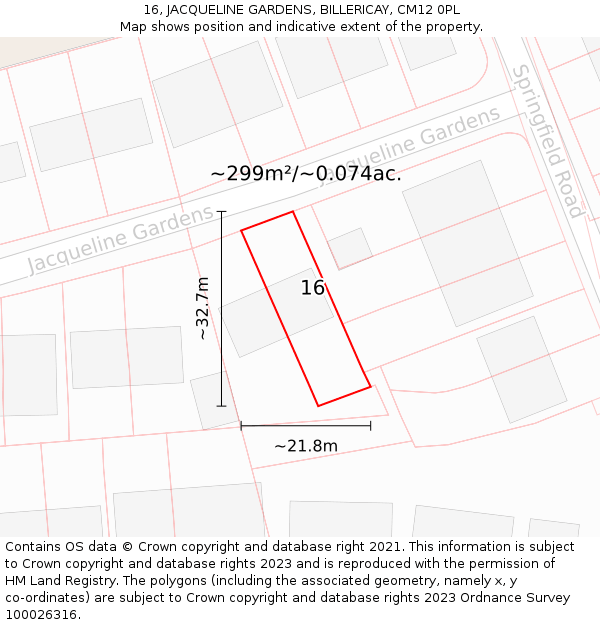 16, JACQUELINE GARDENS, BILLERICAY, CM12 0PL: Plot and title map