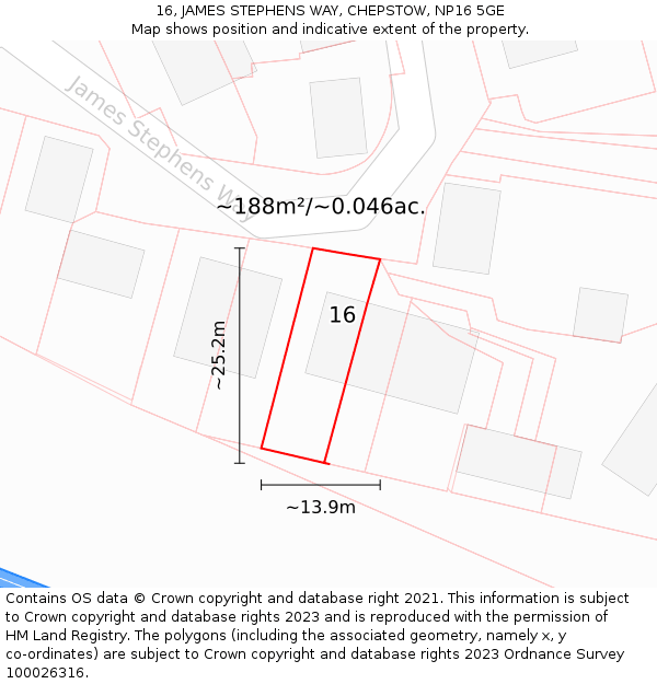 16, JAMES STEPHENS WAY, CHEPSTOW, NP16 5GE: Plot and title map