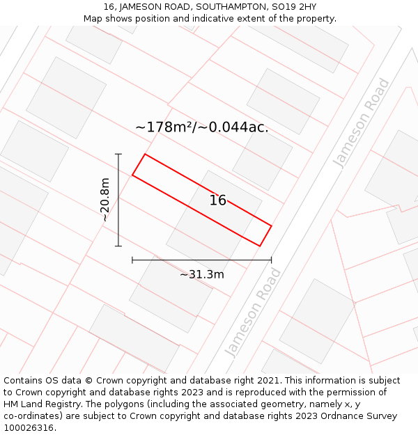 16, JAMESON ROAD, SOUTHAMPTON, SO19 2HY: Plot and title map