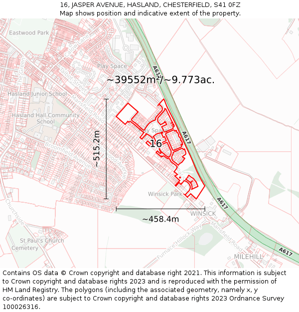 16, JASPER AVENUE, HASLAND, CHESTERFIELD, S41 0FZ: Plot and title map