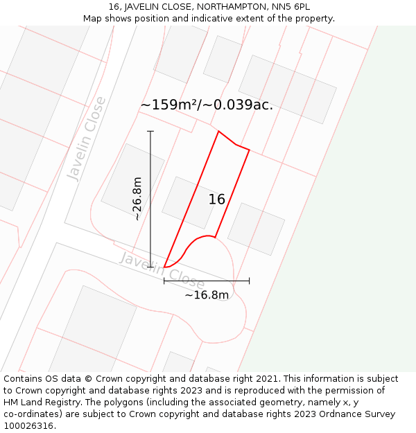 16, JAVELIN CLOSE, NORTHAMPTON, NN5 6PL: Plot and title map