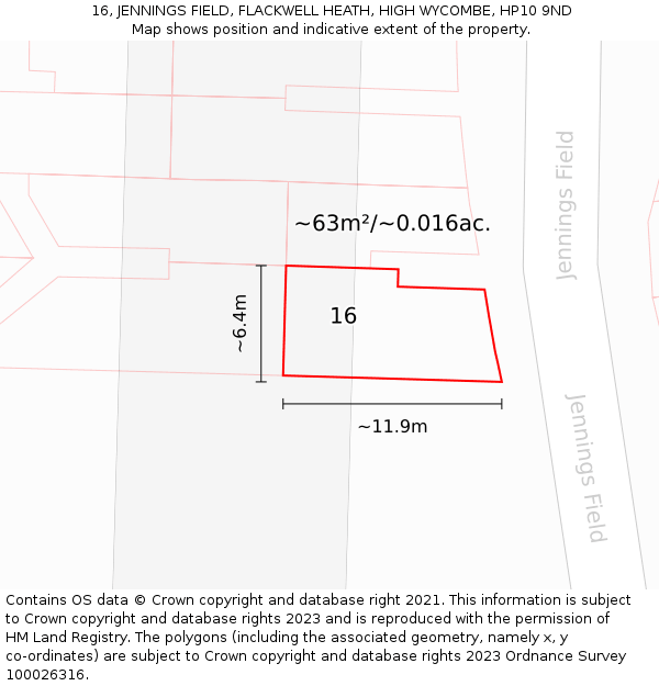 16, JENNINGS FIELD, FLACKWELL HEATH, HIGH WYCOMBE, HP10 9ND: Plot and title map