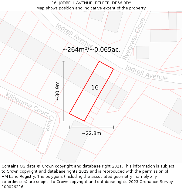 16, JODRELL AVENUE, BELPER, DE56 0DY: Plot and title map