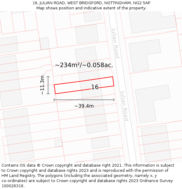 16, JULIAN ROAD, WEST BRIDGFORD, NOTTINGHAM, NG2 5AP: Plot and title map