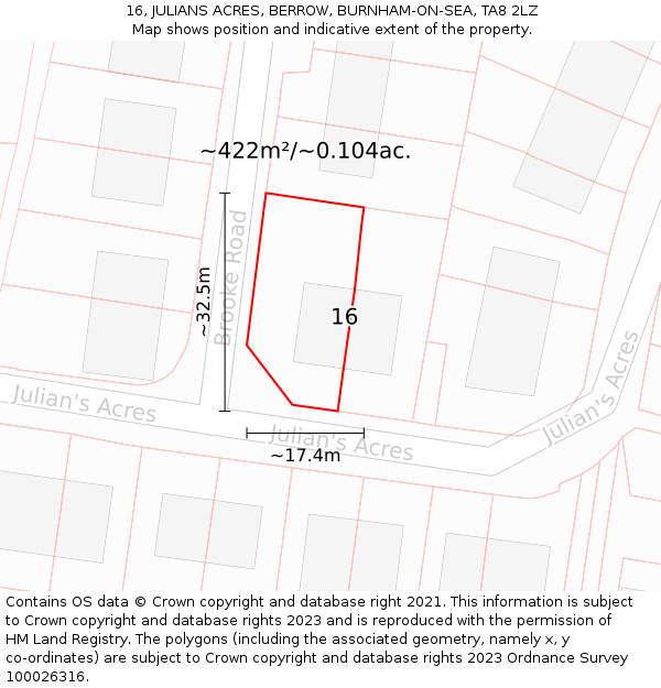 16, JULIANS ACRES, BERROW, BURNHAM-ON-SEA, TA8 2LZ: Plot and title map