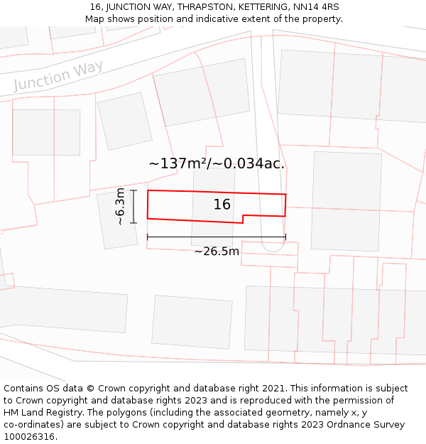 16, JUNCTION WAY, THRAPSTON, KETTERING, NN14 4RS: Plot and title map