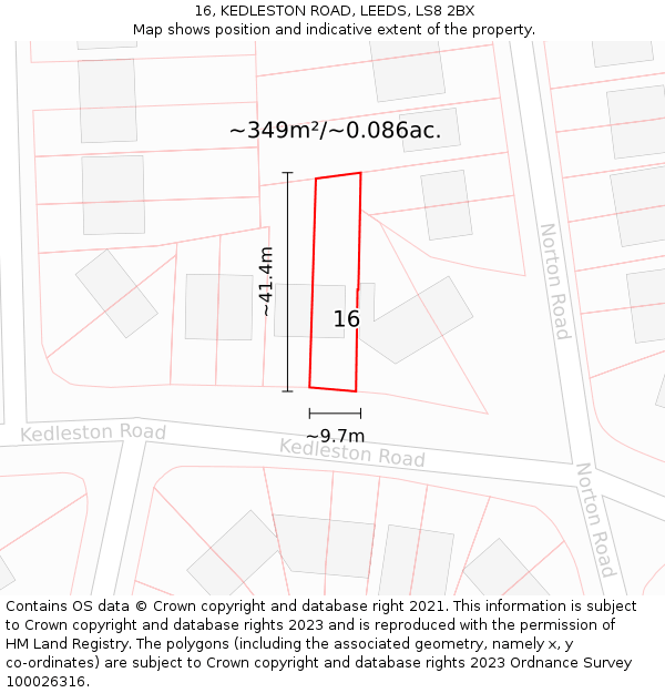 16, KEDLESTON ROAD, LEEDS, LS8 2BX: Plot and title map