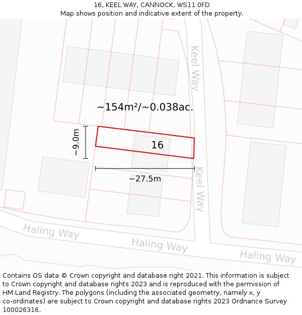 16, KEEL WAY, CANNOCK, WS11 0FD: Plot and title map