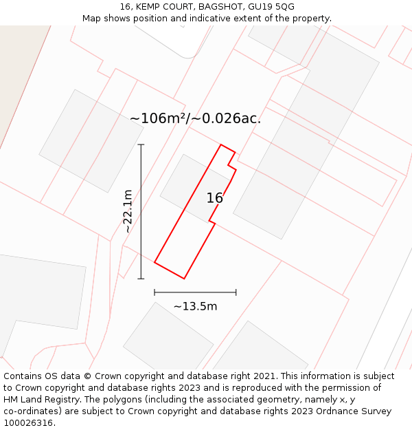 16, KEMP COURT, BAGSHOT, GU19 5QG: Plot and title map