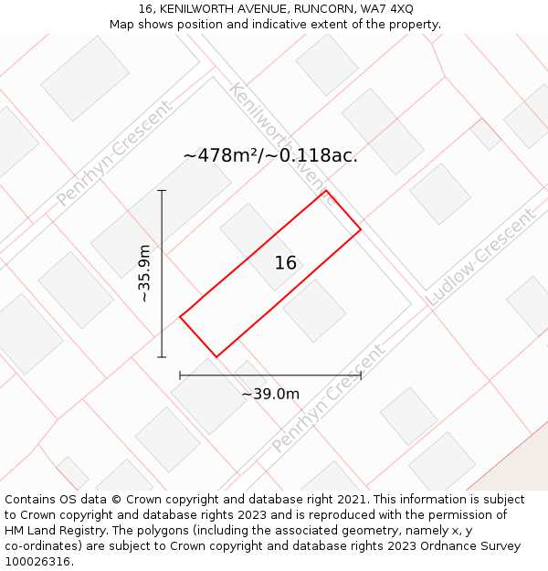 16, KENILWORTH AVENUE, RUNCORN, WA7 4XQ: Plot and title map