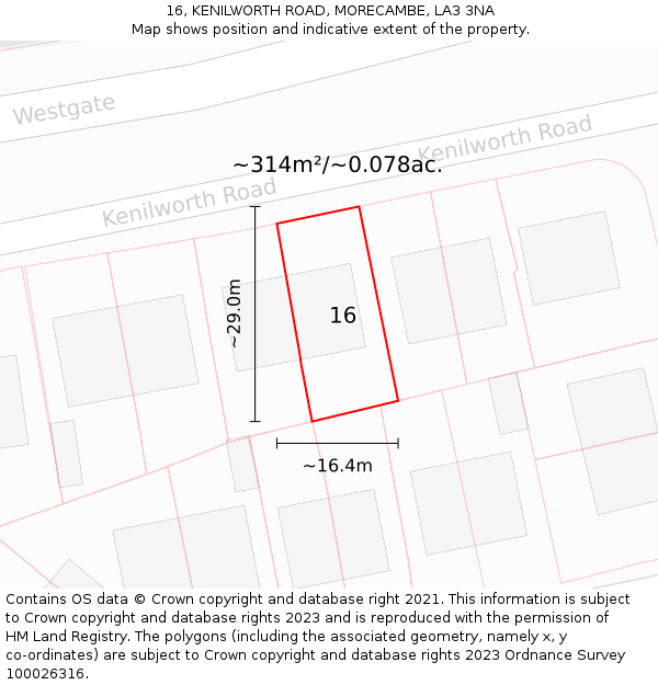 16, KENILWORTH ROAD, MORECAMBE, LA3 3NA: Plot and title map