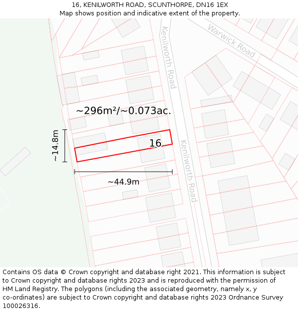 16, KENILWORTH ROAD, SCUNTHORPE, DN16 1EX: Plot and title map