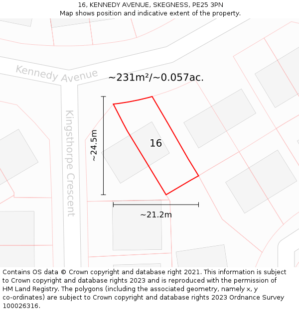 16, KENNEDY AVENUE, SKEGNESS, PE25 3PN: Plot and title map