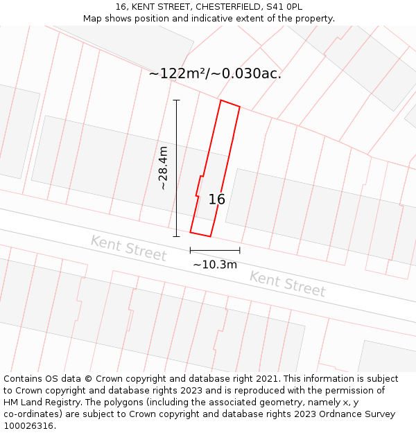 16, KENT STREET, CHESTERFIELD, S41 0PL: Plot and title map