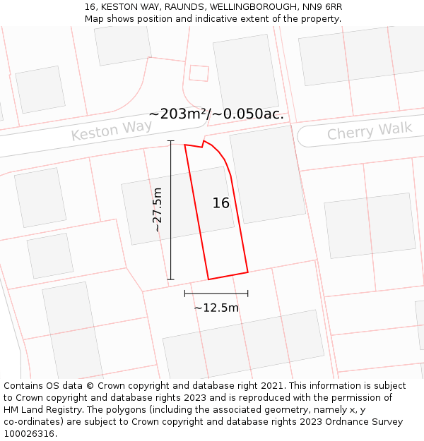 16, KESTON WAY, RAUNDS, WELLINGBOROUGH, NN9 6RR: Plot and title map