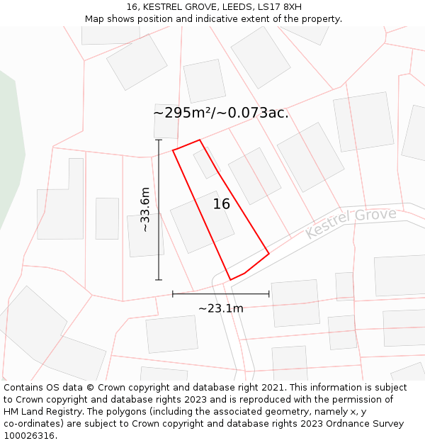 16, KESTREL GROVE, LEEDS, LS17 8XH: Plot and title map