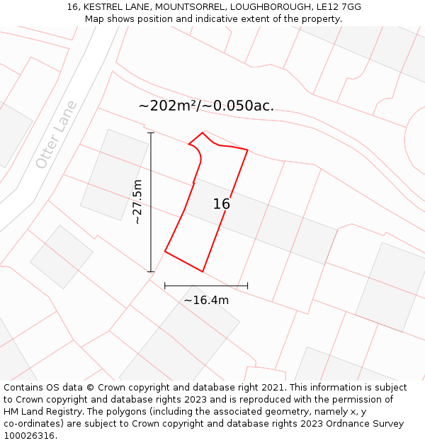 16, KESTREL LANE, MOUNTSORREL, LOUGHBOROUGH, LE12 7GG: Plot and title map