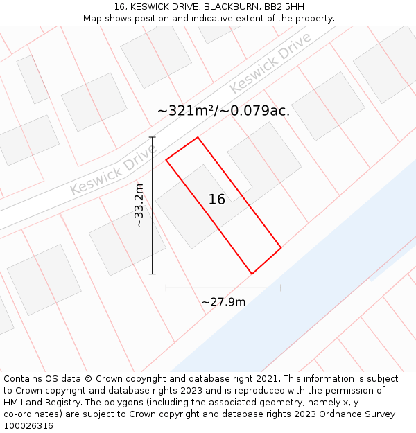 16, KESWICK DRIVE, BLACKBURN, BB2 5HH: Plot and title map