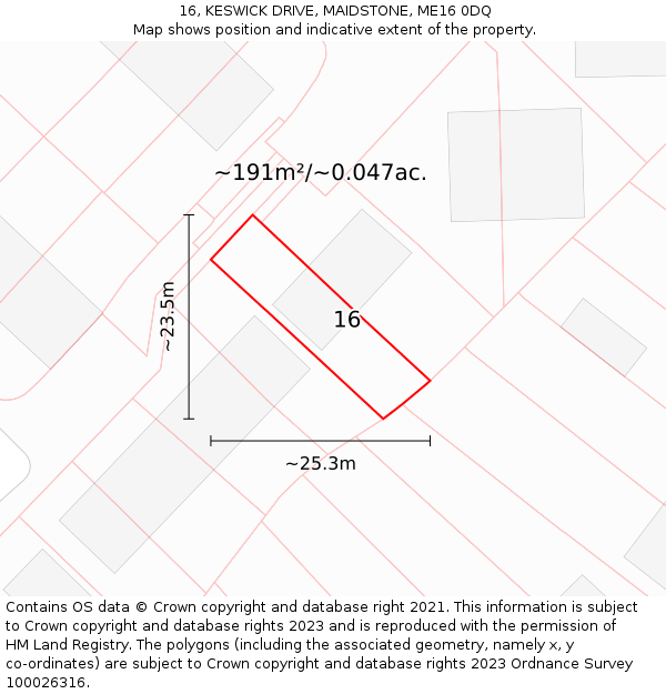 16, KESWICK DRIVE, MAIDSTONE, ME16 0DQ: Plot and title map