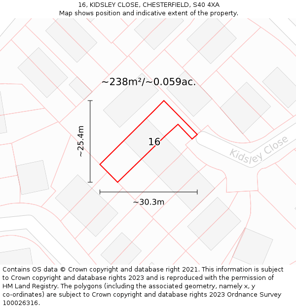 16, KIDSLEY CLOSE, CHESTERFIELD, S40 4XA: Plot and title map