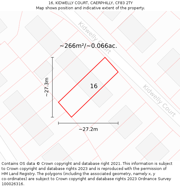 16, KIDWELLY COURT, CAERPHILLY, CF83 2TY: Plot and title map