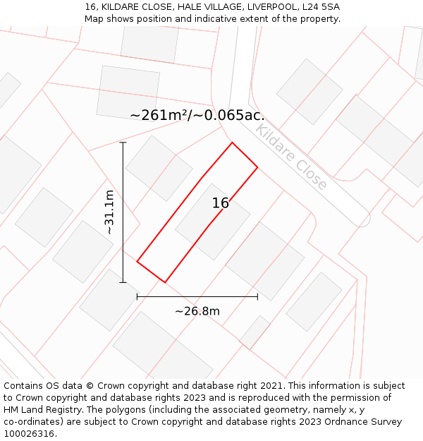 16, KILDARE CLOSE, HALE VILLAGE, LIVERPOOL, L24 5SA: Plot and title map