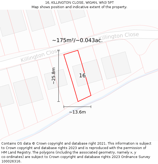 16, KILLINGTON CLOSE, WIGAN, WN3 5PT: Plot and title map