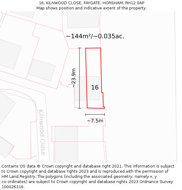 16, KILNWOOD CLOSE, FAYGATE, HORSHAM, RH12 0AP: Plot and title map