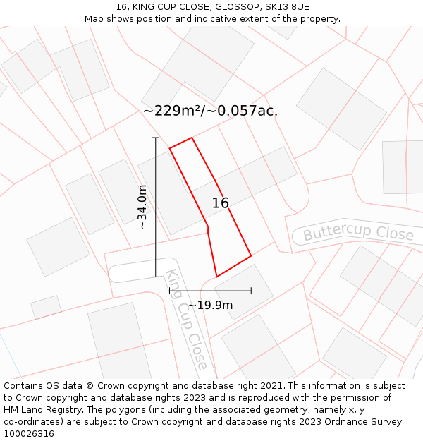 16, KING CUP CLOSE, GLOSSOP, SK13 8UE: Plot and title map
