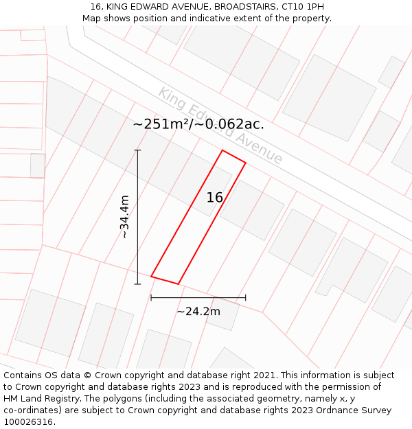 16, KING EDWARD AVENUE, BROADSTAIRS, CT10 1PH: Plot and title map