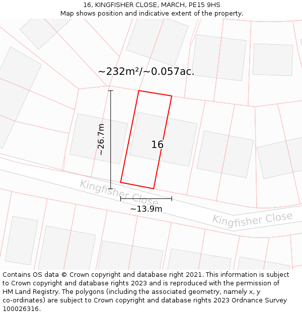 16, KINGFISHER CLOSE, MARCH, PE15 9HS: Plot and title map