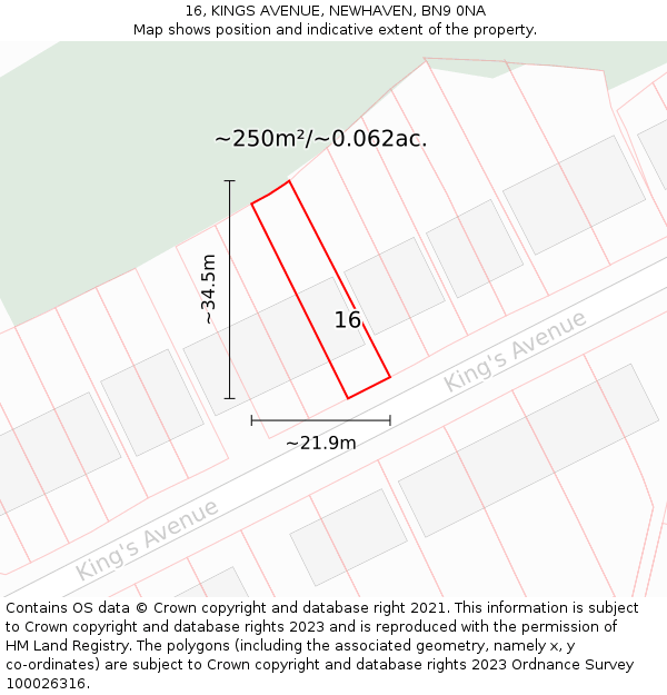 16, KINGS AVENUE, NEWHAVEN, BN9 0NA: Plot and title map