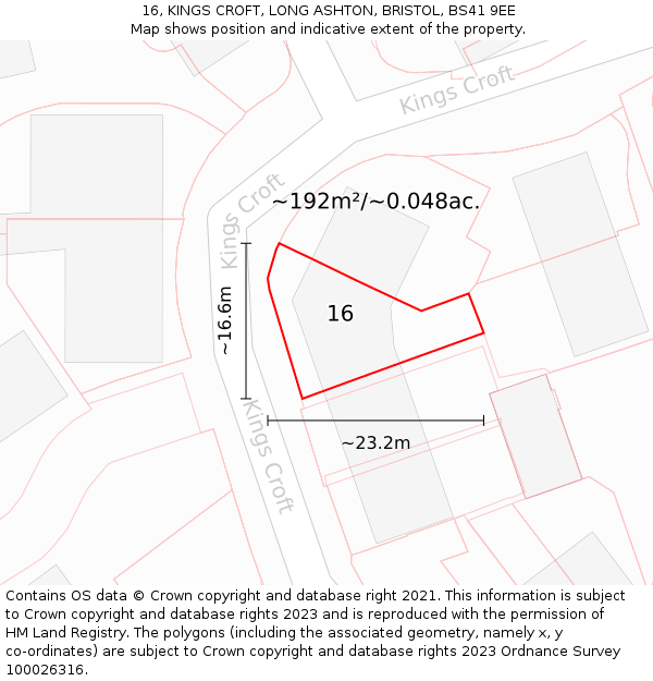 16, KINGS CROFT, LONG ASHTON, BRISTOL, BS41 9EE: Plot and title map